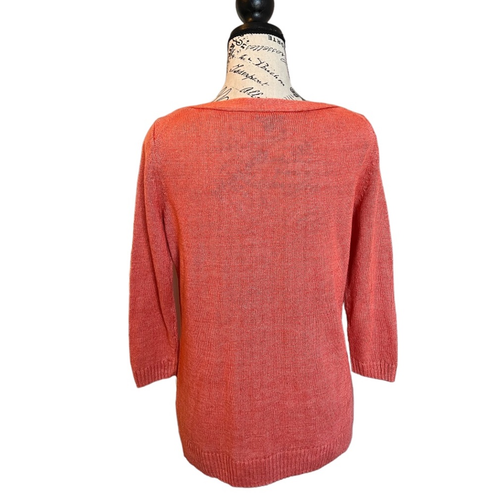 100% Linen Talbots Coral 3/4 Sleeves Sweater Size Small Petite - Picture 2 of 4